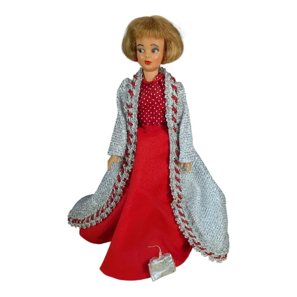 Tammy Doll Red Dress Silver Cloak Purse Handbag Ideal Toy 1965 VTG 11.5 inches